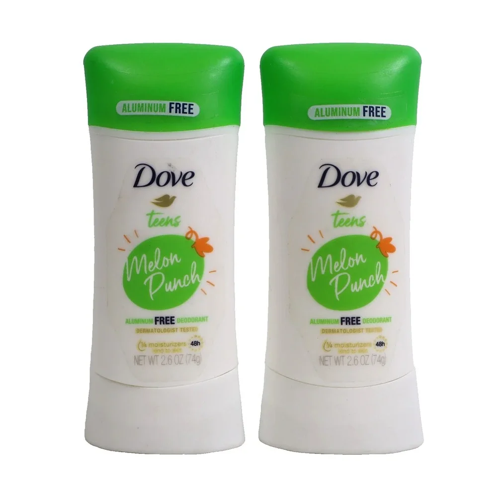 2 PACK Dove Teens Melon Punch Aluminum Free Deodorant Moisturizes 2.6 oz Each